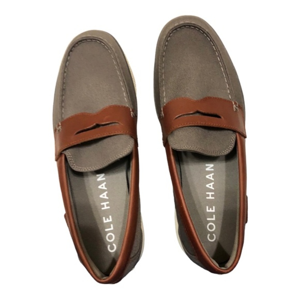 Cole haan men’s grey & brown nantucket penny loafers new size 10.5 brand new